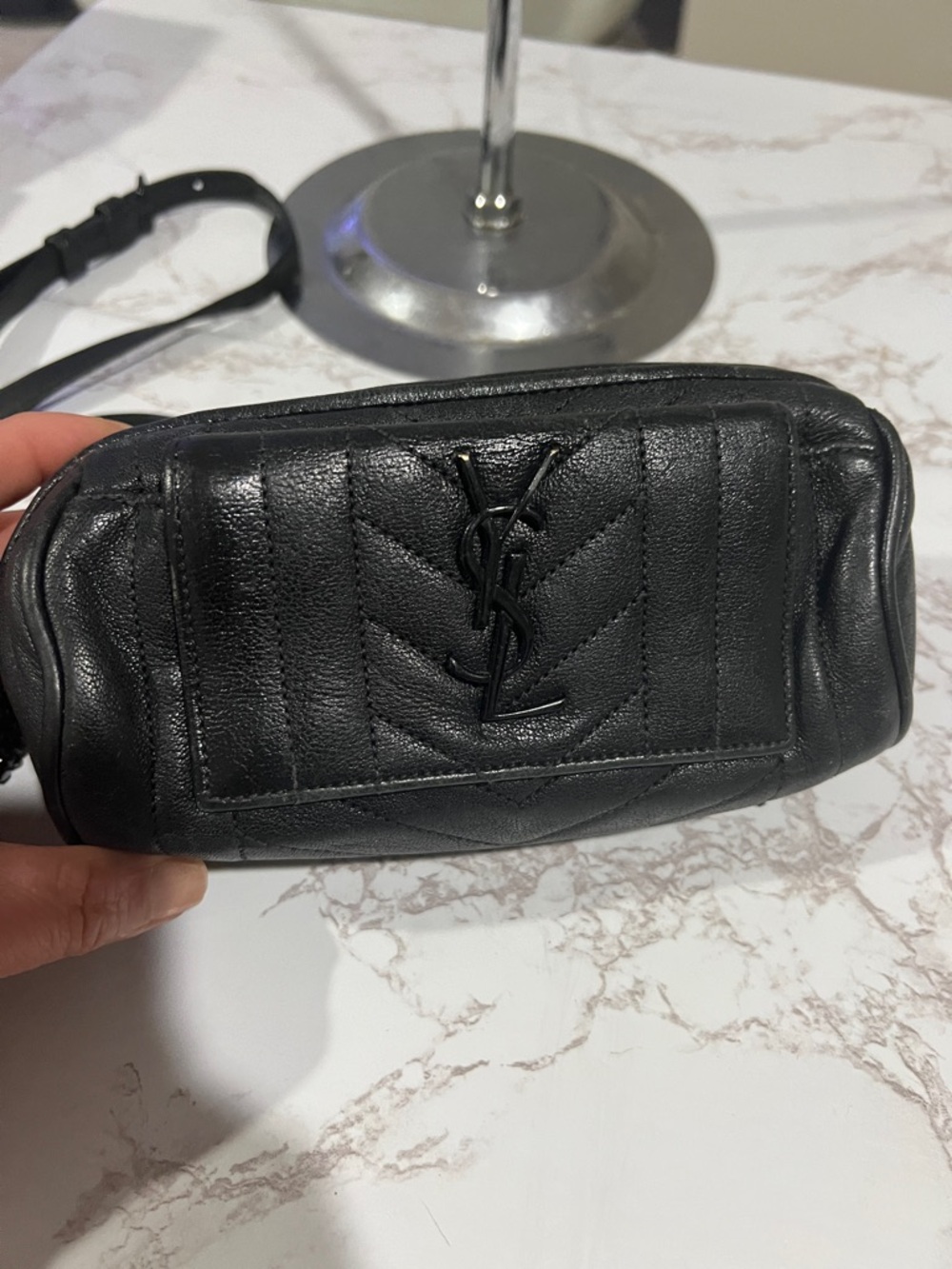Saint Laurent Black Quilted Leather YSL Mini Crossbody Pouch
